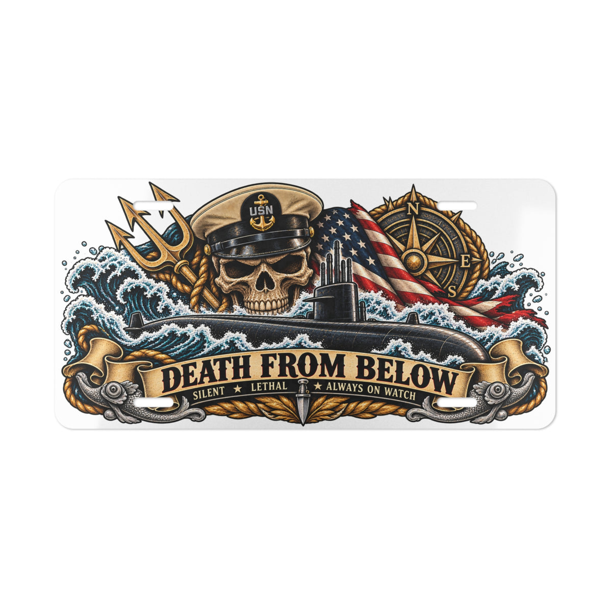 US Navy Submarine 'Death From Below' Metal Vanity Plate