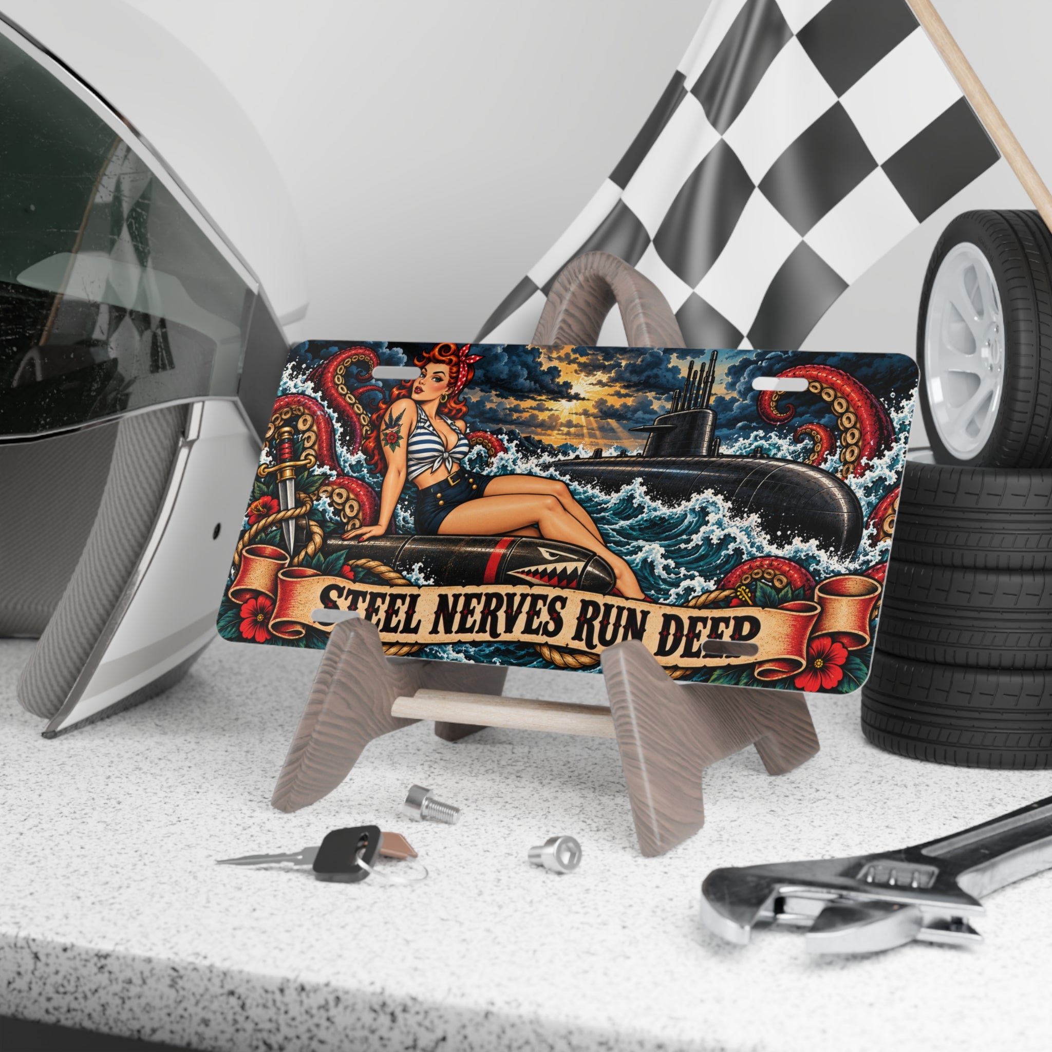 Steel Nerves Run Deep Vanity License Plate