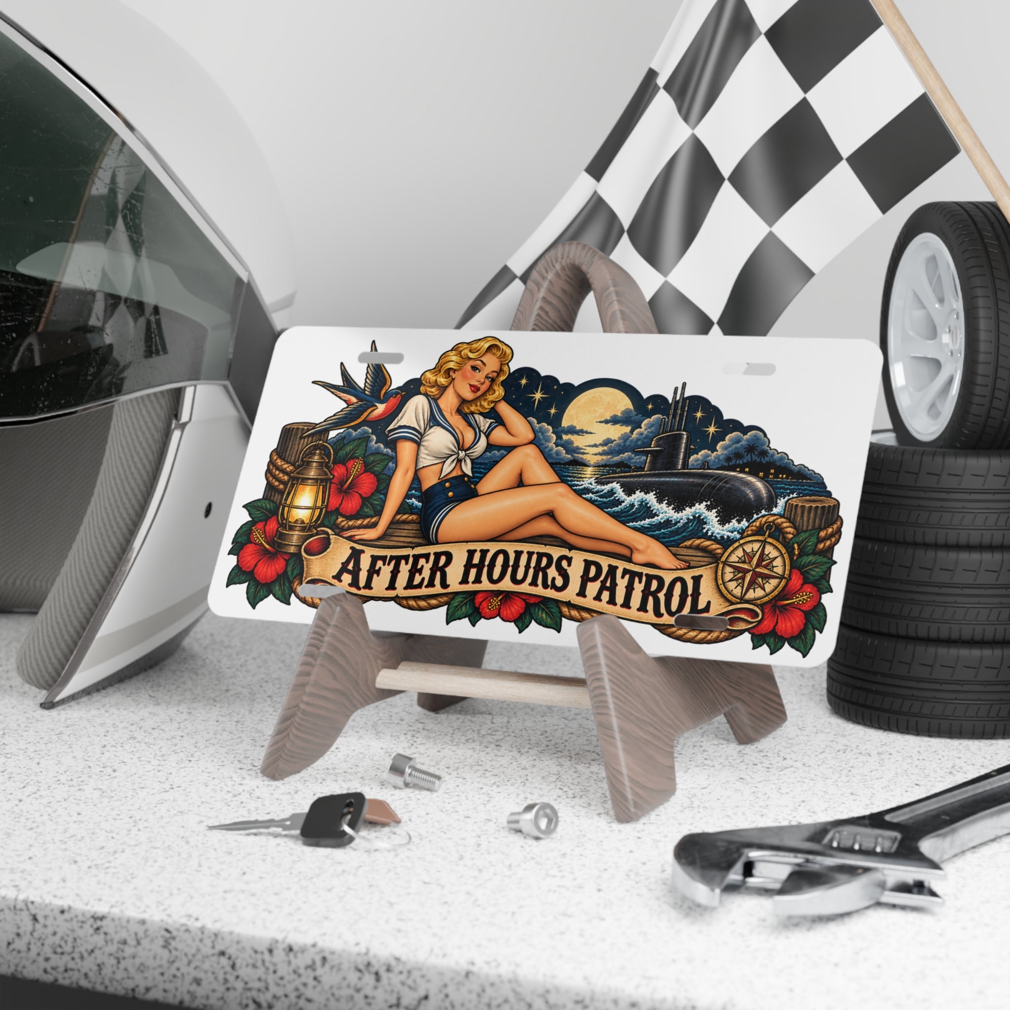Vintage Pin-Up 'After Hours Patrol' Vanity Plate