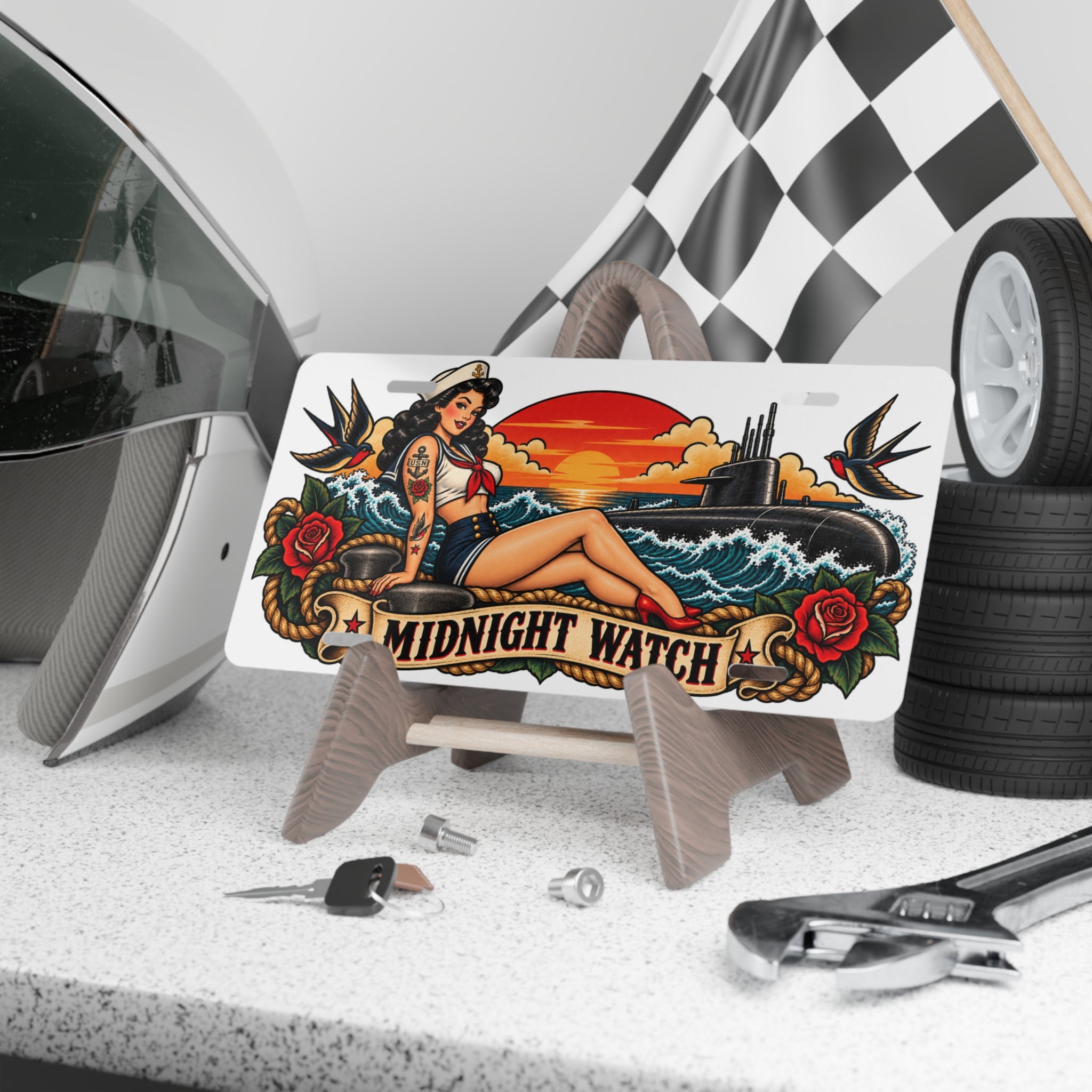 Midnight Watch Vintage Pin-Up Vanity Plate