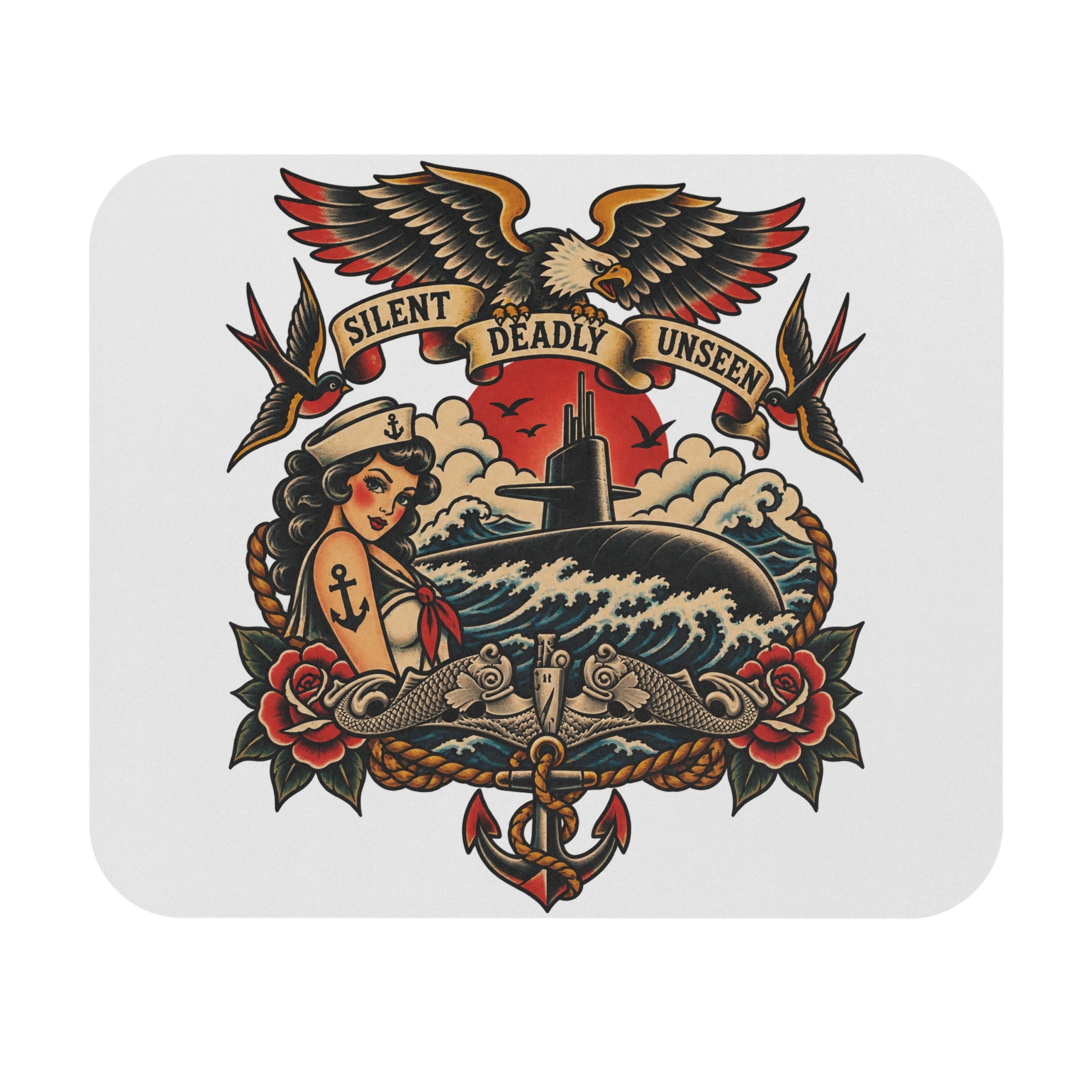 Nautical Tattoo Mouse Pad - "Silent Deadly Unseen" Submarine Design