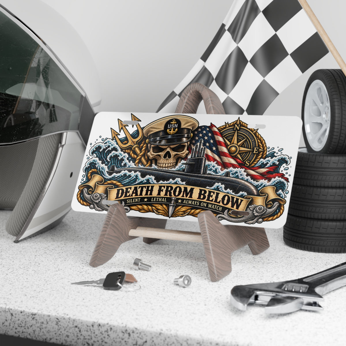 US Navy Submarine 'Death From Below' Metal Vanity Plate